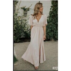 Baltic Born Dress Women 1X Blush Delilah Maxi Boho Deep V Lined Smocked Waist